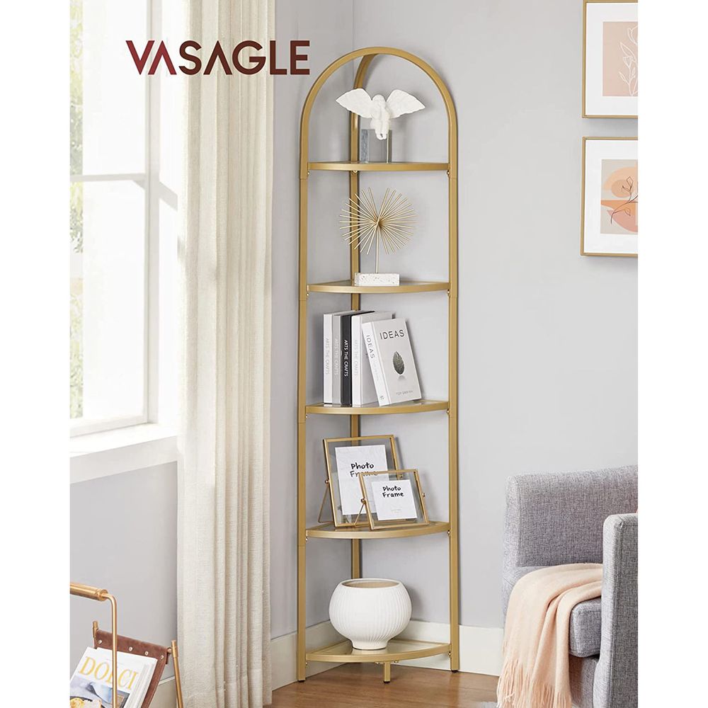 Tempered Glass Corner Shelf | Arched Metal Display Rack