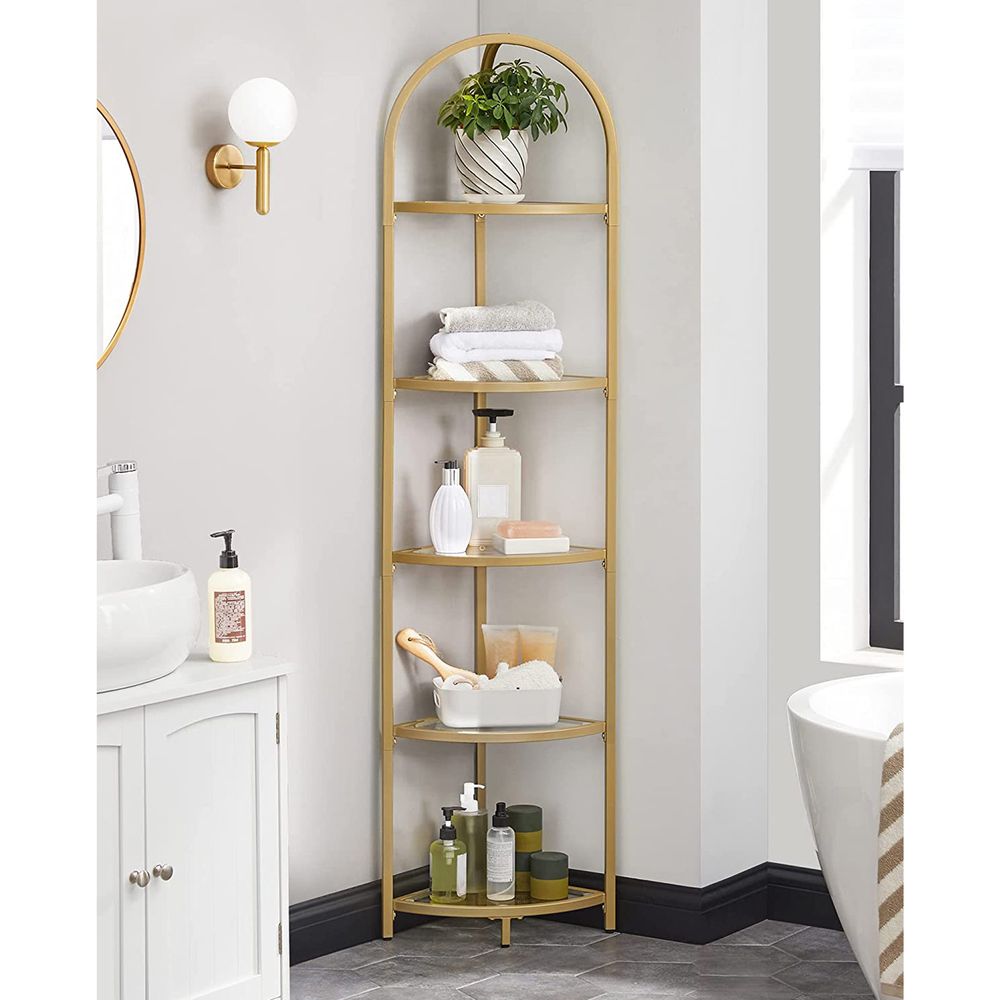 Tempered Glass Corner Shelf | Arched Metal Display Rack