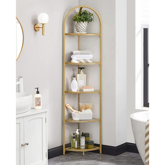 Tempered Glass Corner Shelf | Arched Metal Display Rack