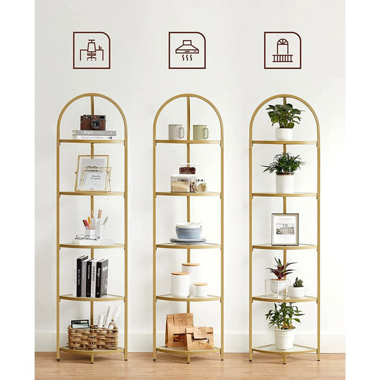 Tempered Glass Corner Shelf | Arched Metal Display Rack