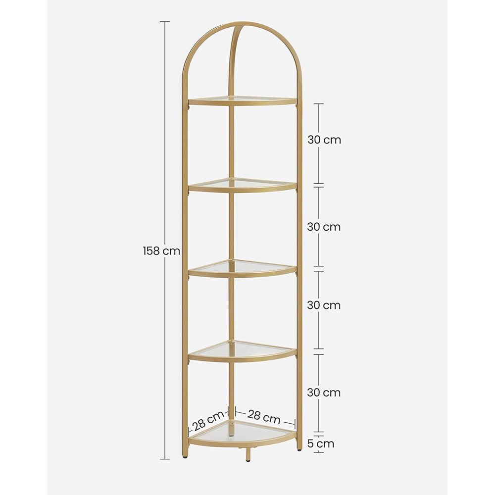 Tempered Glass Corner Shelf | Arched Metal Display Rack