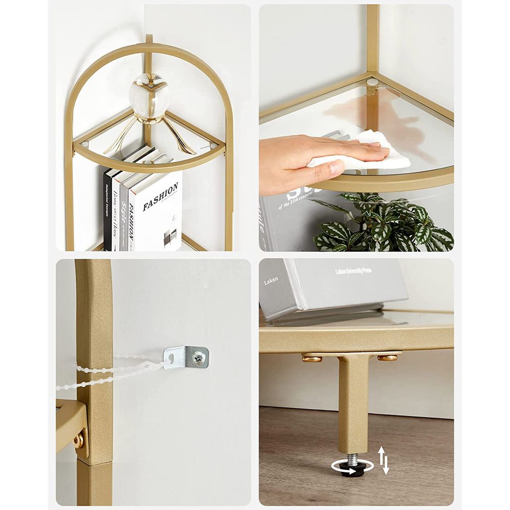 Tempered Glass Corner Shelf | Arched Metal Display Rack