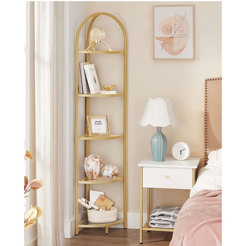 Tempered Glass Corner Shelf | Arched Metal Display Rack
