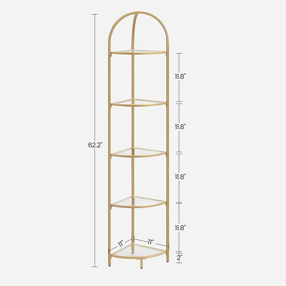 Tempered Glass Corner Shelf | Arched Metal Display Rack