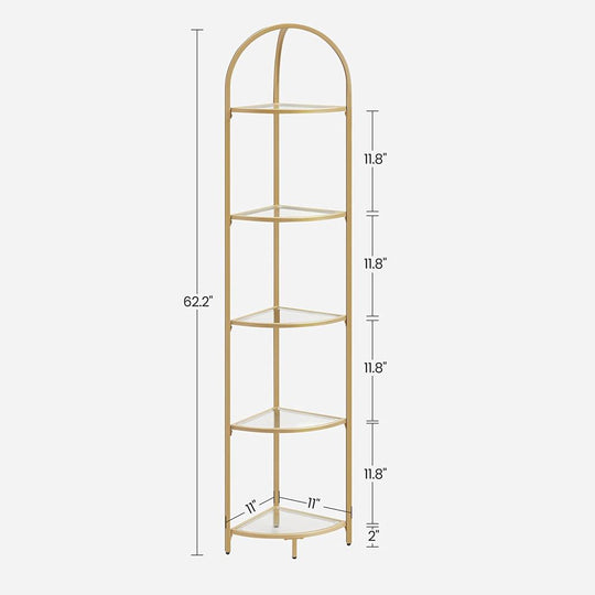Tempered Glass Corner Shelf | Arched Metal Display Rack