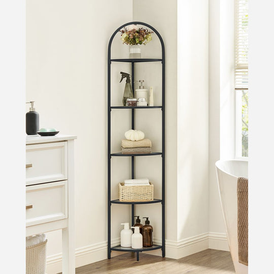 Tempered Glass Corner Shelf | Arched Metal Display Rack