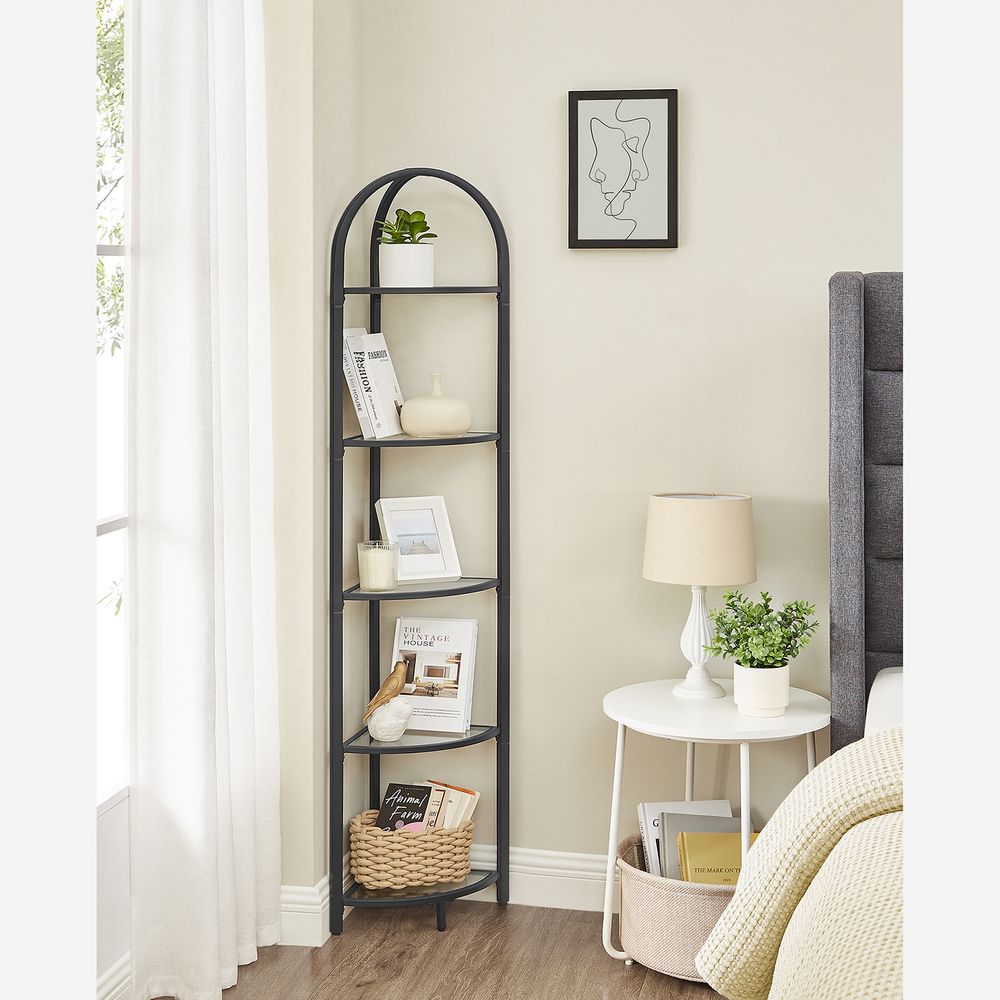 Tempered Glass Corner Shelf | Arched Metal Display Rack
