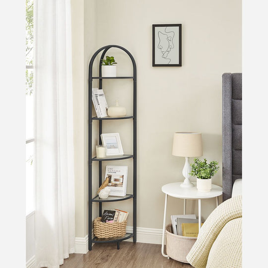 Tempered Glass Corner Shelf | Arched Metal Display Rack