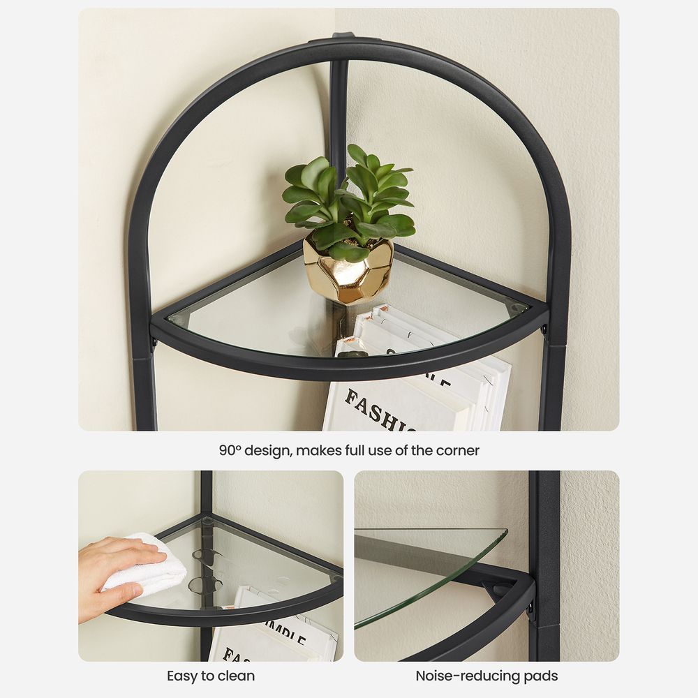 Tempered Glass Corner Shelf | Arched Metal Display Rack