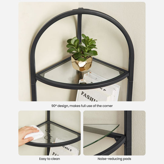 Tempered Glass Corner Shelf | Arched Metal Display Rack