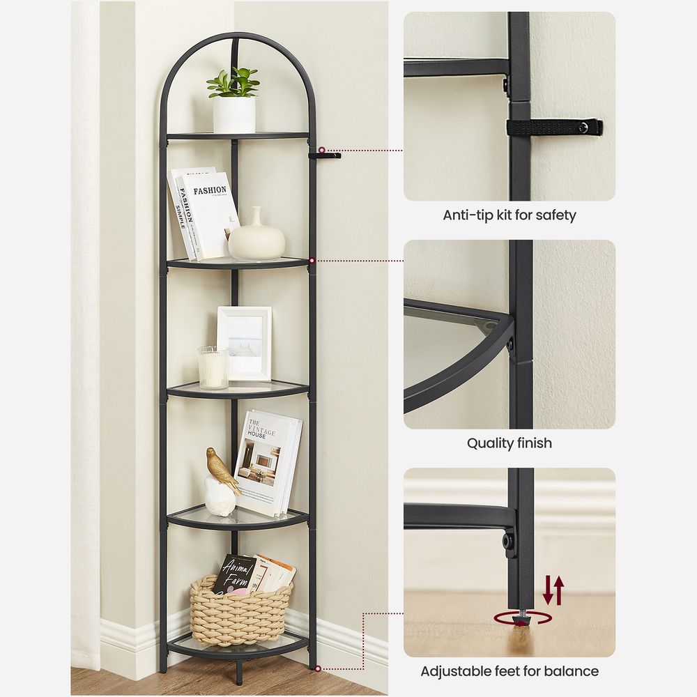 Tempered Glass Corner Shelf | Arched Metal Display Rack