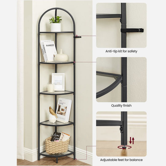 Tempered Glass Corner Shelf | Arched Metal Display Rack