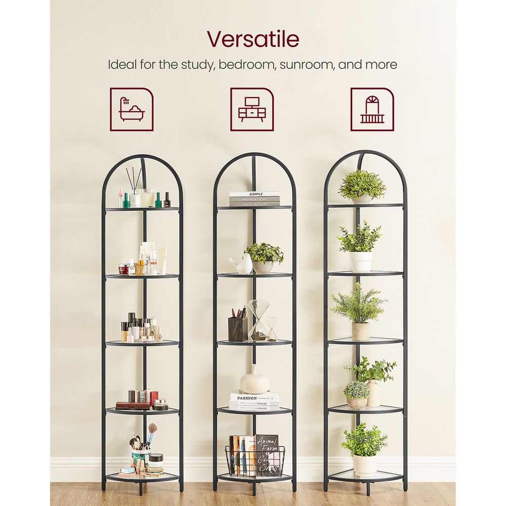 Tempered Glass Corner Shelf | Arched Metal Display Rack