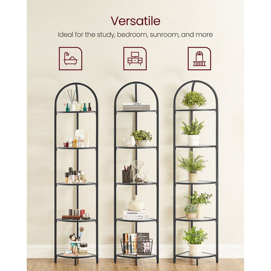 Tempered Glass Corner Shelf | Arched Metal Display Rack