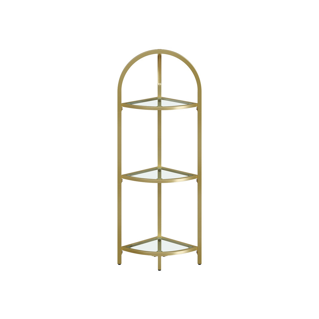 Tempered Glass Corner Shelf | Arched Metal Display Rack