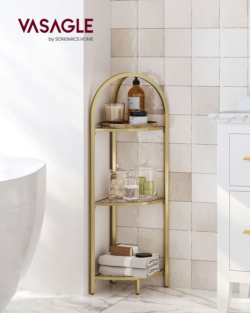 Tempered Glass Corner Shelf | Arched Metal Display Rack
