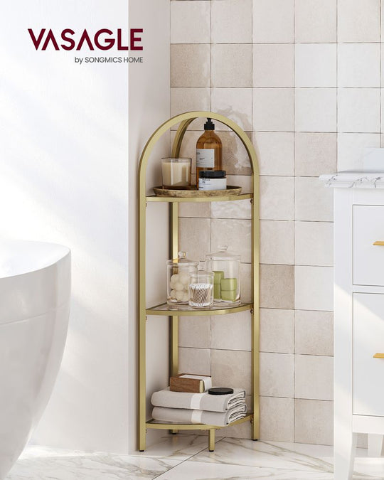 Tempered Glass Corner Shelf | Arched Metal Display Rack