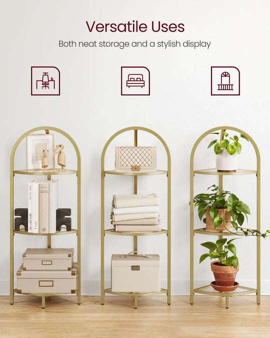 Tempered Glass Corner Shelf | Arched Metal Display Rack