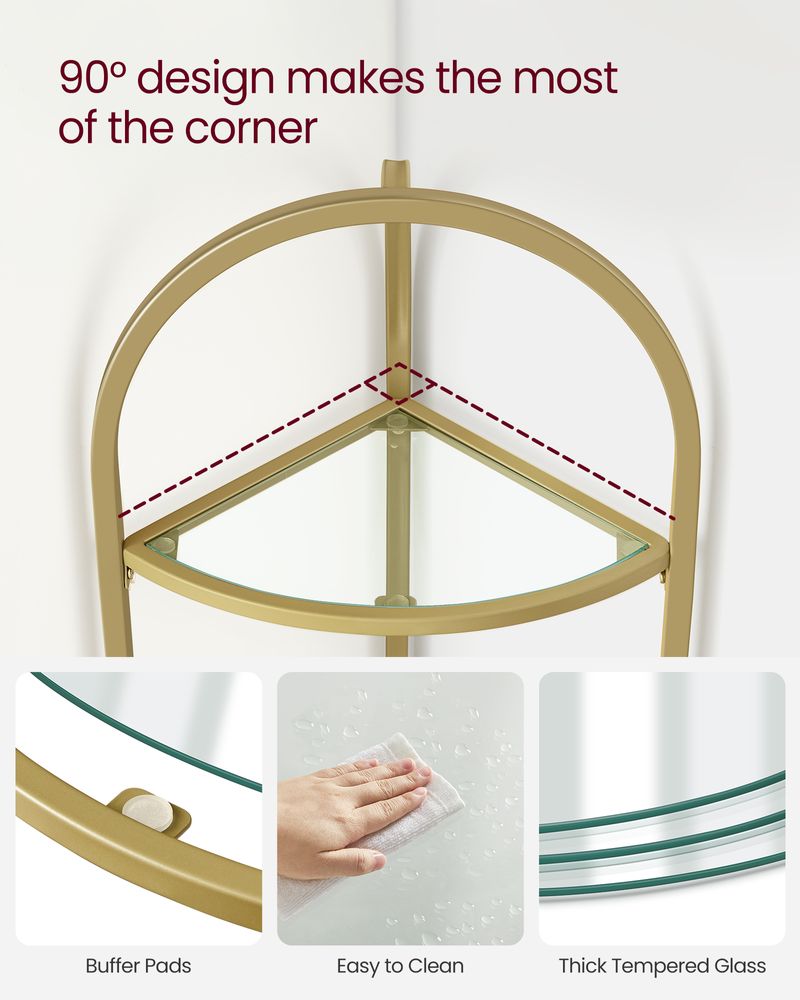 Tempered Glass Corner Shelf | Arched Metal Display Rack