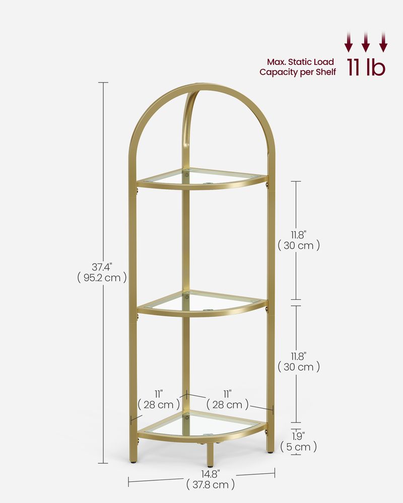 Tempered Glass Corner Shelf | Arched Metal Display Rack