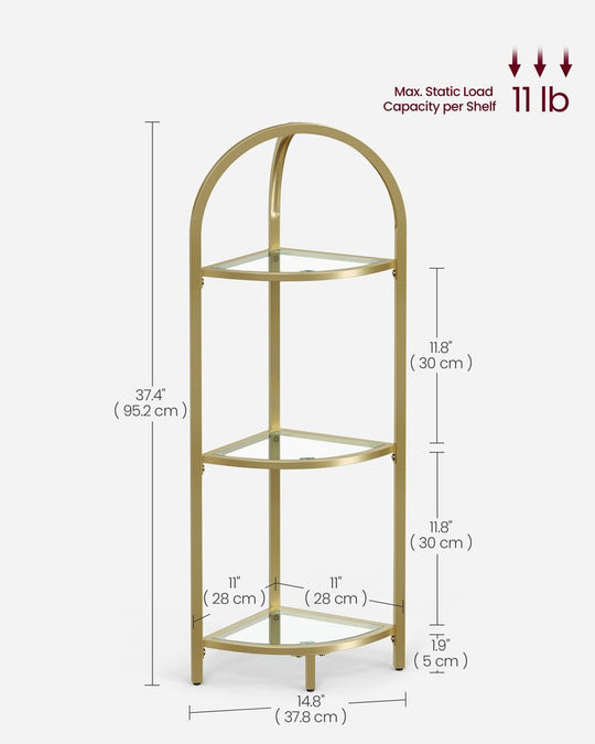 Tempered Glass Corner Shelf | Arched Metal Display Rack