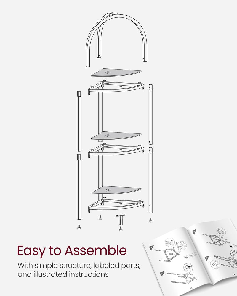 Tempered Glass Corner Shelf | Arched Metal Display Rack