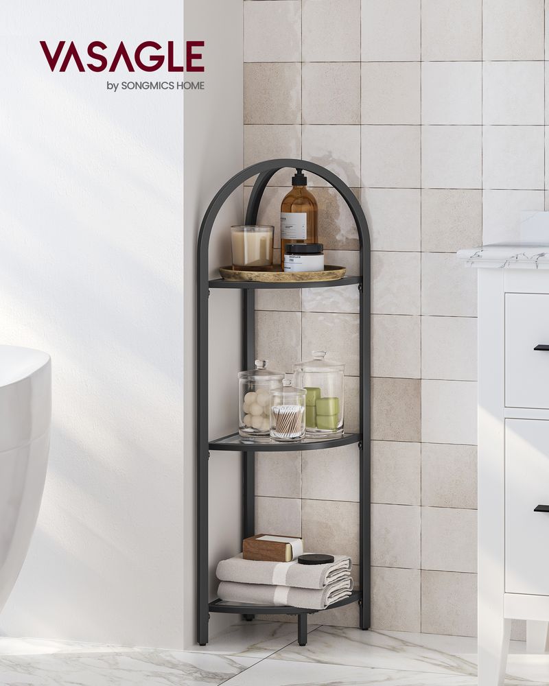 Tempered Glass Corner Shelf | Arched Metal Display Rack