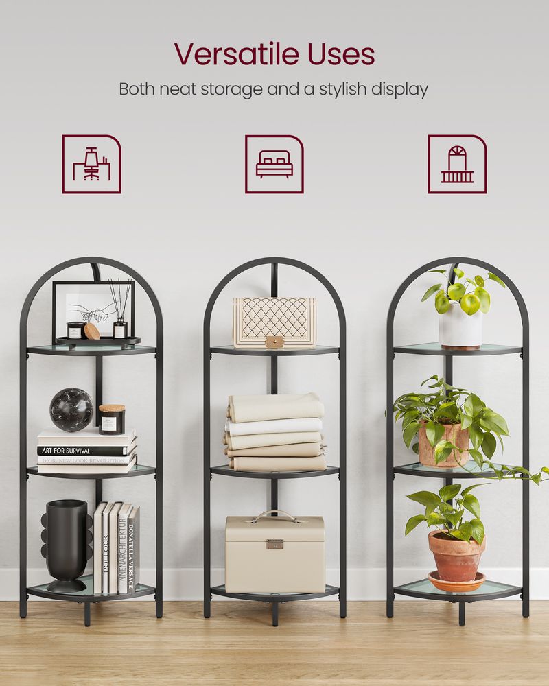 Tempered Glass Corner Shelf | Arched Metal Display Rack