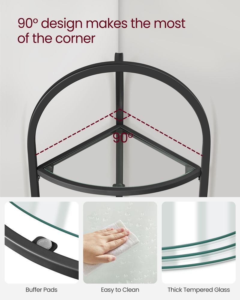 Tempered Glass Corner Shelf | Arched Metal Display Rack
