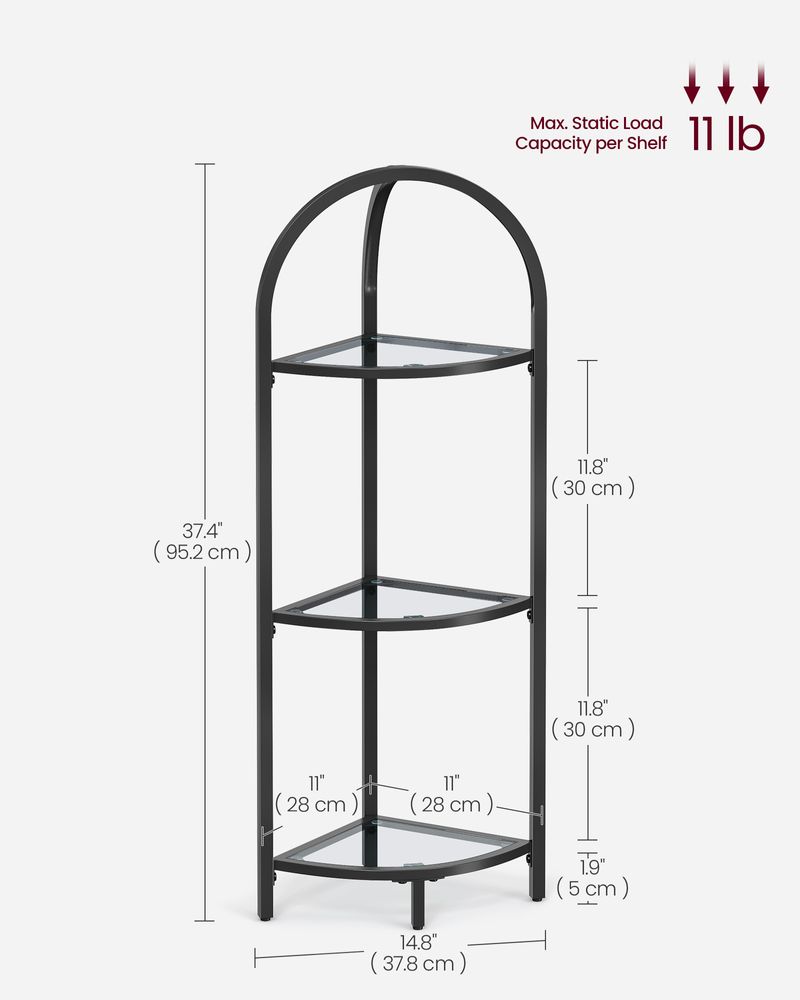 Tempered Glass Corner Shelf | Arched Metal Display Rack