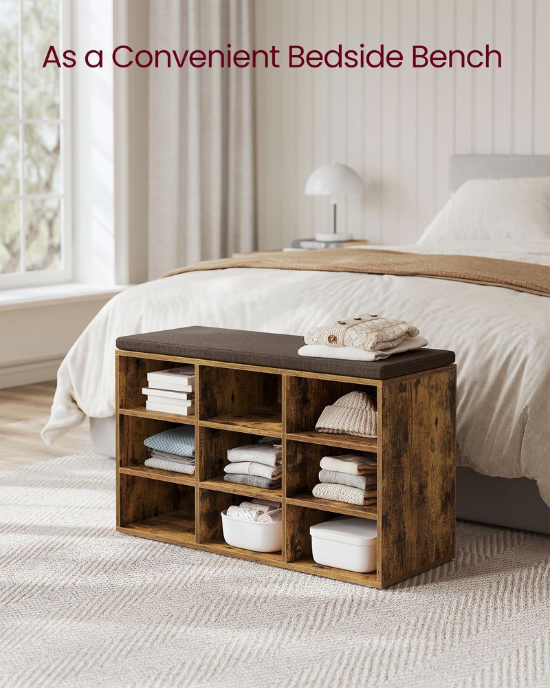 Cushioned Shoe Bench | Open Cubby Storage For Entryways