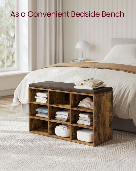 Cushioned Shoe Bench | Open Cubby Storage For Entryways
