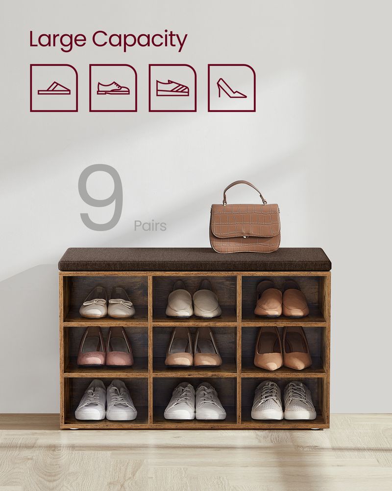 Cushioned Shoe Bench | Open Cubby Storage For Entryways
