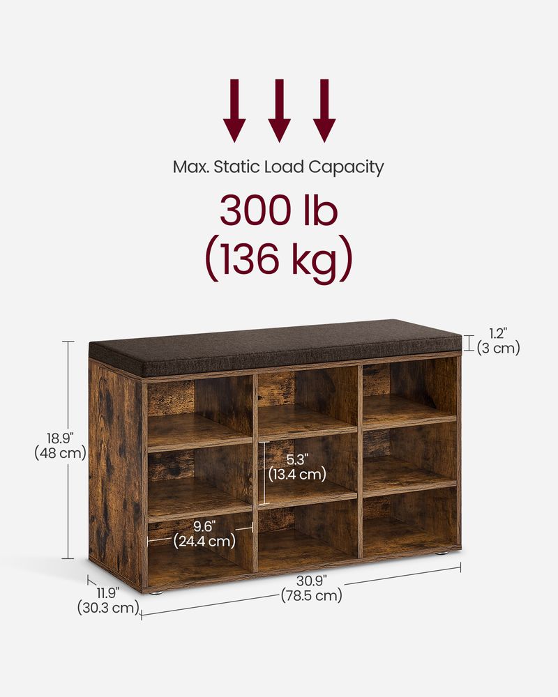 Cushioned Shoe Bench | Open Cubby Storage For Entryways