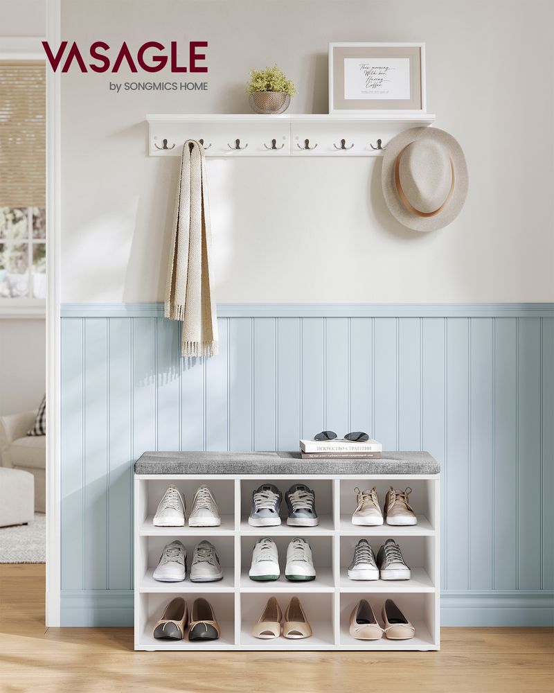 Cushioned Shoe Bench | Open Cubby Storage For Entryways