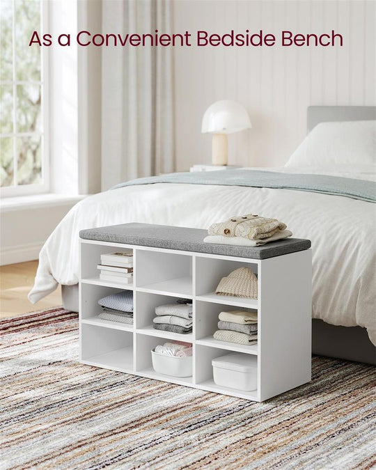 Cushioned Shoe Bench | Open Cubby Storage For Entryways