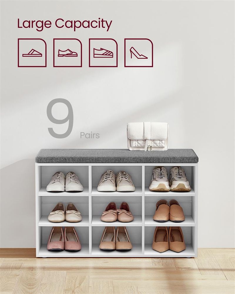 Cushioned Shoe Bench | Open Cubby Storage For Entryways