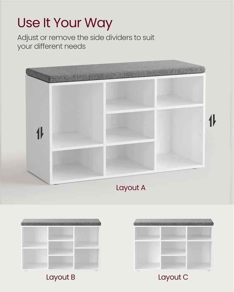 Cushioned Shoe Bench | Open Cubby Storage For Entryways