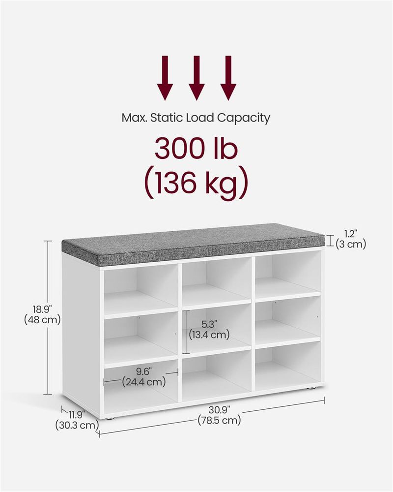 Cushioned Shoe Bench | Open Cubby Storage For Entryways