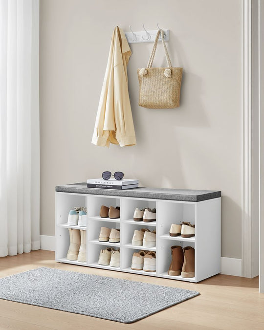 Cushioned Shoe Bench | Open Cubby Storage For Entryways