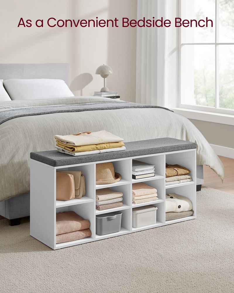 Cushioned Shoe Bench | Open Cubby Storage For Entryways