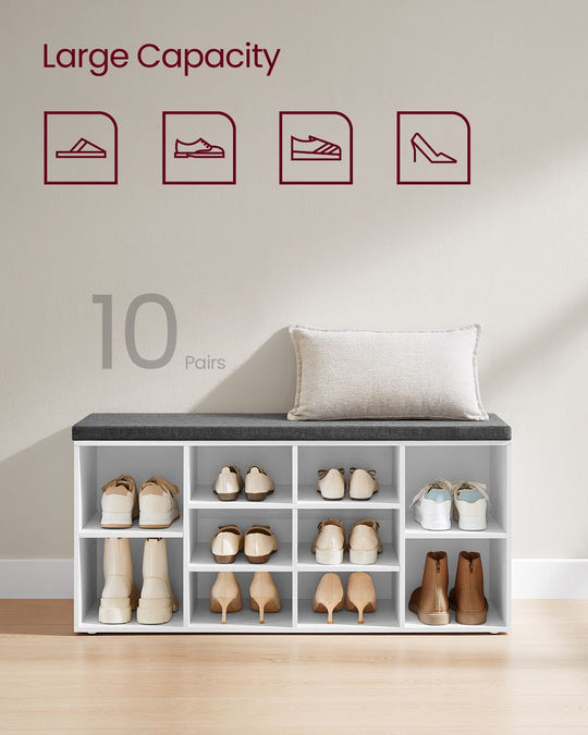 Cushioned Shoe Bench | Open Cubby Storage For Entryways