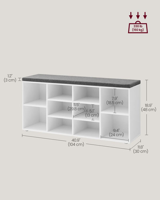 Cushioned Shoe Bench | Open Cubby Storage For Entryways