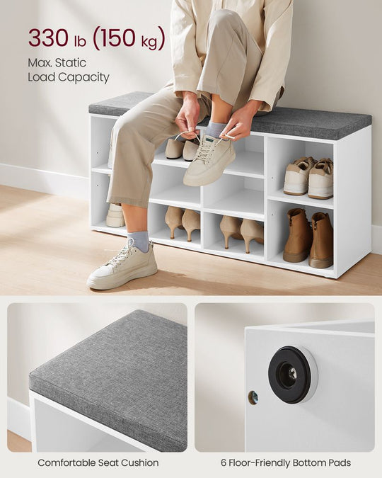 Cushioned Shoe Bench | Open Cubby Storage For Entryways