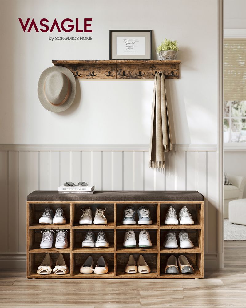 Cushioned Shoe Bench | Open Cubby Storage For Entryways