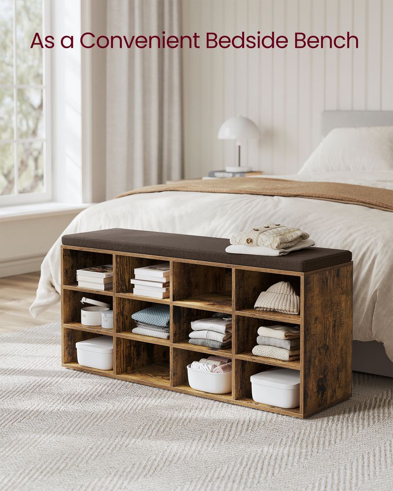 Cushioned Shoe Bench | Open Cubby Storage For Entryways