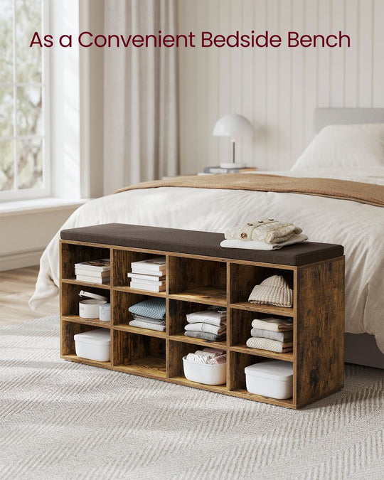 Cushioned Shoe Bench | Open Cubby Storage For Entryways