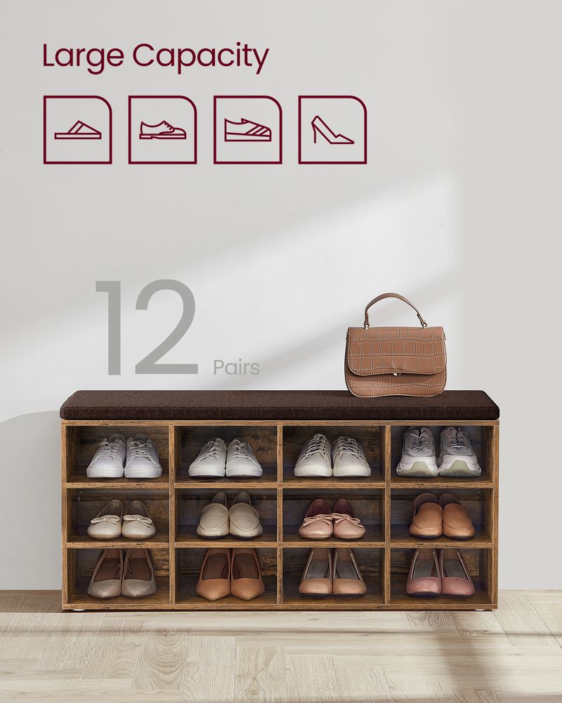 Cushioned Shoe Bench | Open Cubby Storage For Entryways