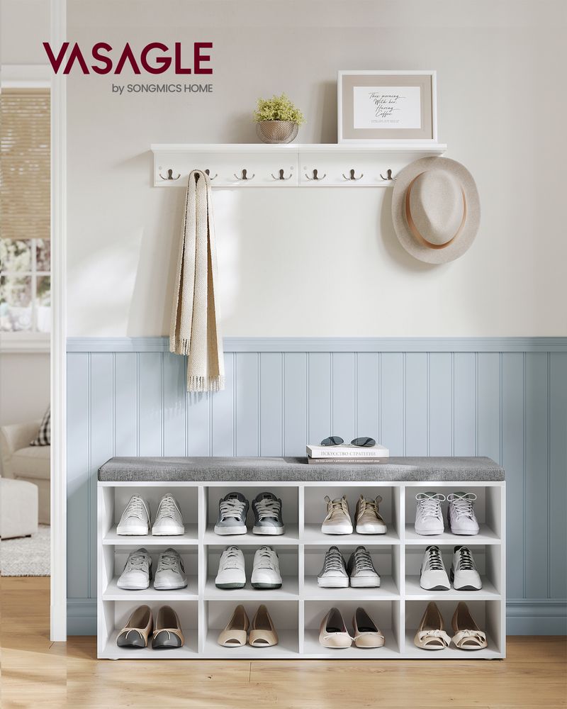 Cushioned Shoe Bench | Open Cubby Storage For Entryways