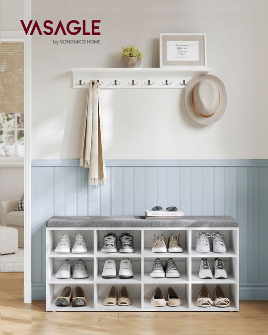 Cushioned Shoe Bench | Open Cubby Storage For Entryways